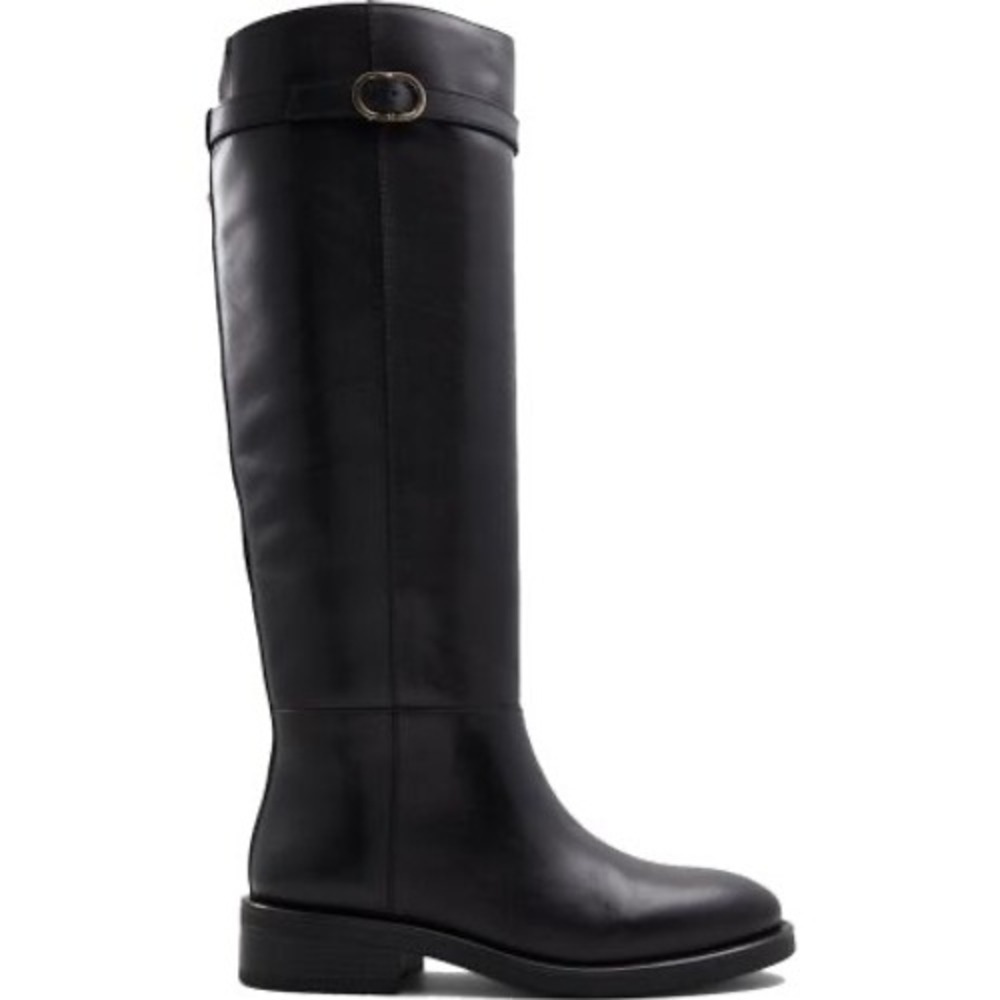 Aldo Loreina Black Leather Knee High Riding Boots Gold Buckle Womens 9